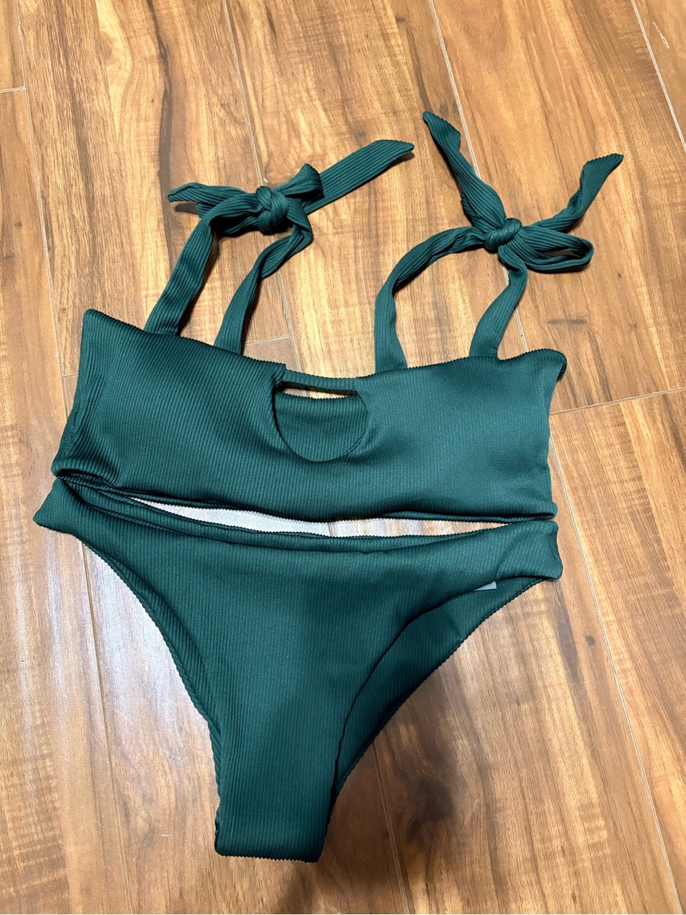 Forest Green Ribbed Cutout Bikini Set